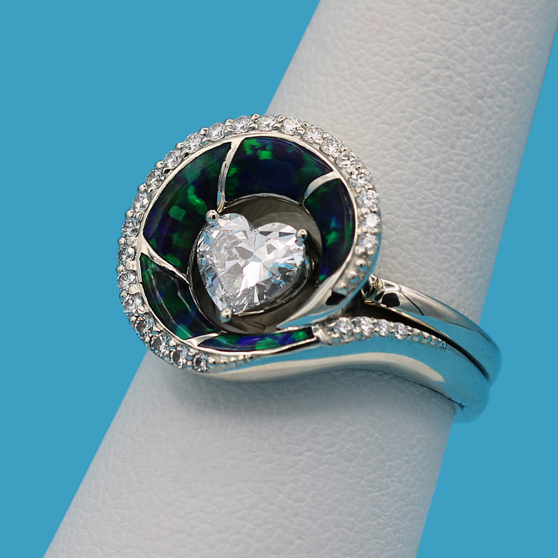 Heart Diamond with Green Opal Halo
