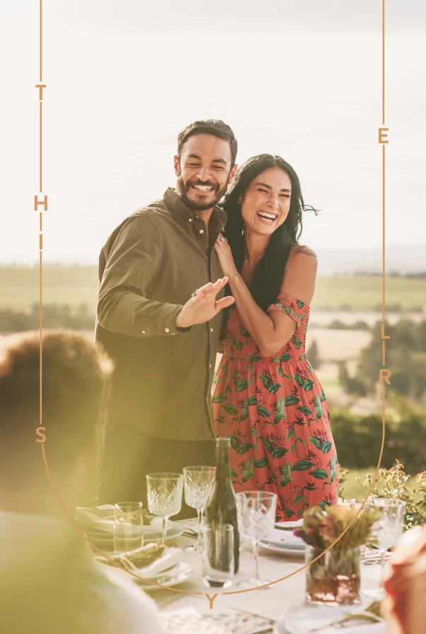 happy couple celebrating engagement man women