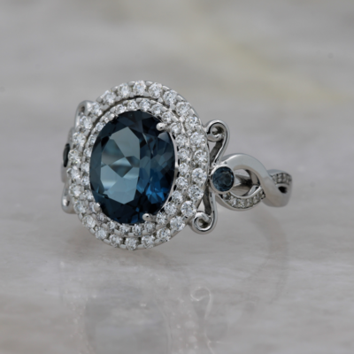 White Gold, Blue Topaz and Diamond Ring Fit For A Princess