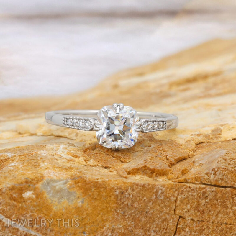 Old Mine Cut diamond engagement ring with cushion shape Old Mine Cut diamond engagement ring