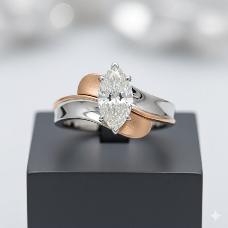 Mixed metal modern AI engagement ring 