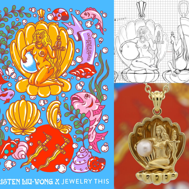 Creative process of Kristen Liu Wong Art being turned to jewelry