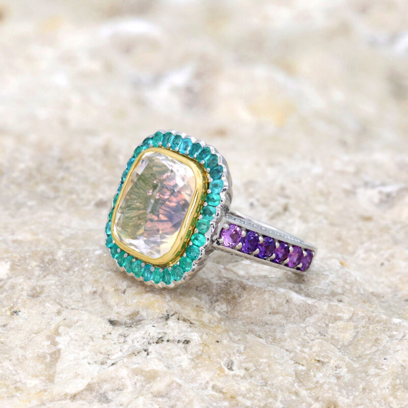 Color Pop Cushion Cut Halo Engagement Ring