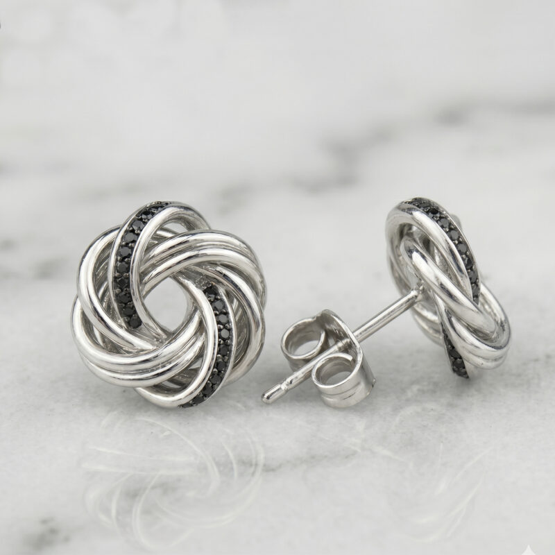 Black Moissnate Silver Knot Earrings
