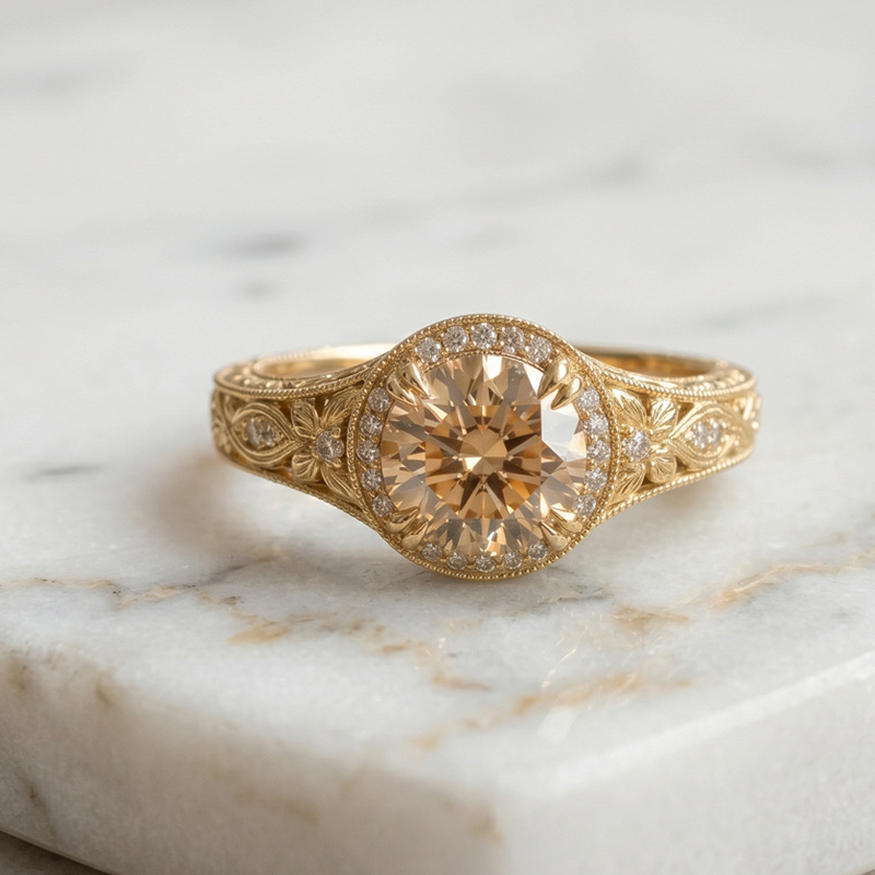 Champagne Moissanite Vintage Engagement Ring