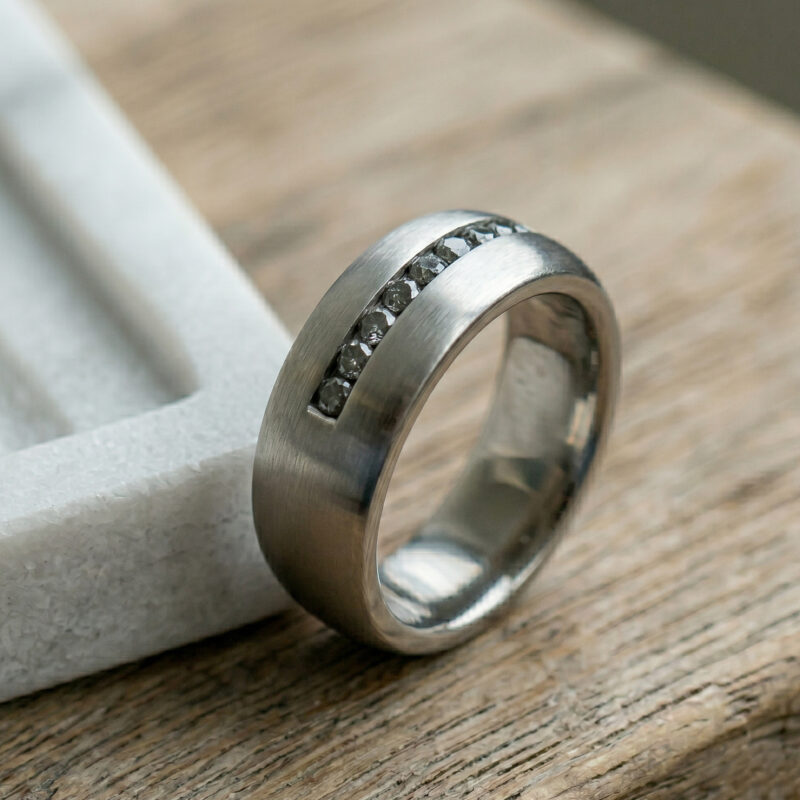 Grey Moissanite Mens Ring