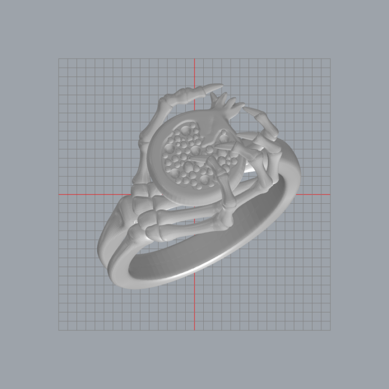 3D CAD Digital Model of the skeleton hand holding the pomegranate ring 