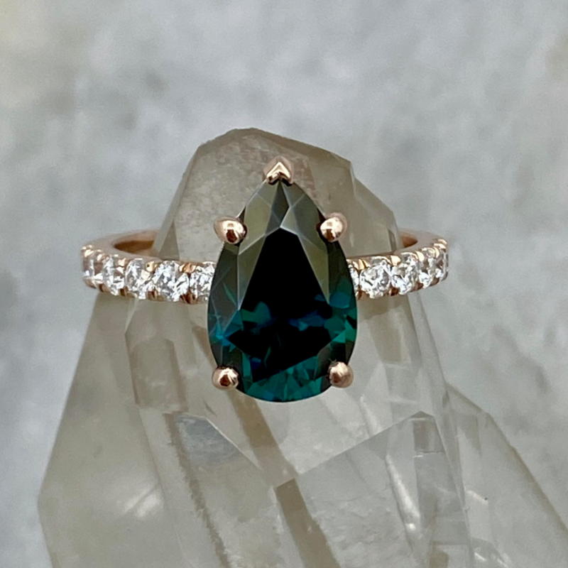 Green Moissanite Pear Shaped Engagement Ring