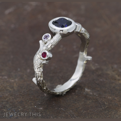 Lab Sapphire Nature Inspired Engagement Ring