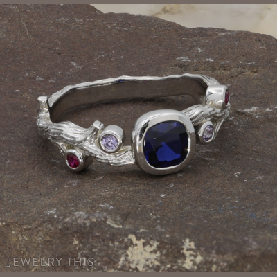 Lab Sapphire Nature Inspired Engagement Ring