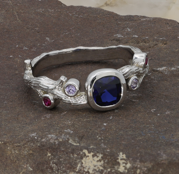 Lab Sapphire Nature Inspired Engagement Ring