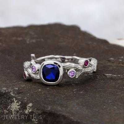 Lab Sapphire Nature Inspired Engagement Ring