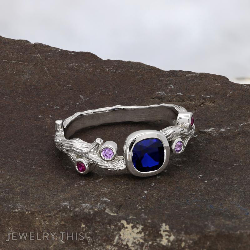 Lab Sapphire Nature Inspired Engagement Ring