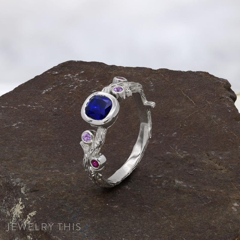 Lab Sapphire Nature Inspired Engagement Ring