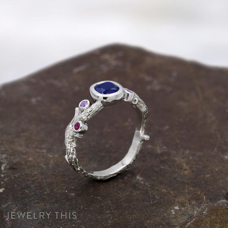 Lab Sapphire Nature Inspired Engagement Ring