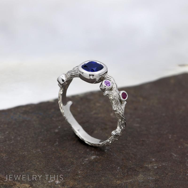 Lab Sapphire Nature Inspired Engagement Ring