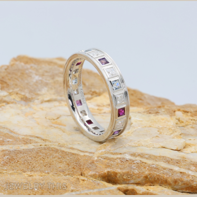 Birthstone bezel set anniversary eternity band