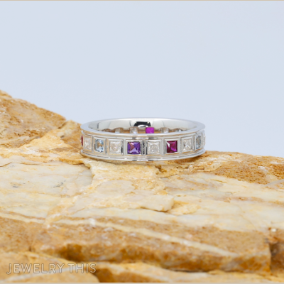 Birthstone bezel set anniversary eternity band