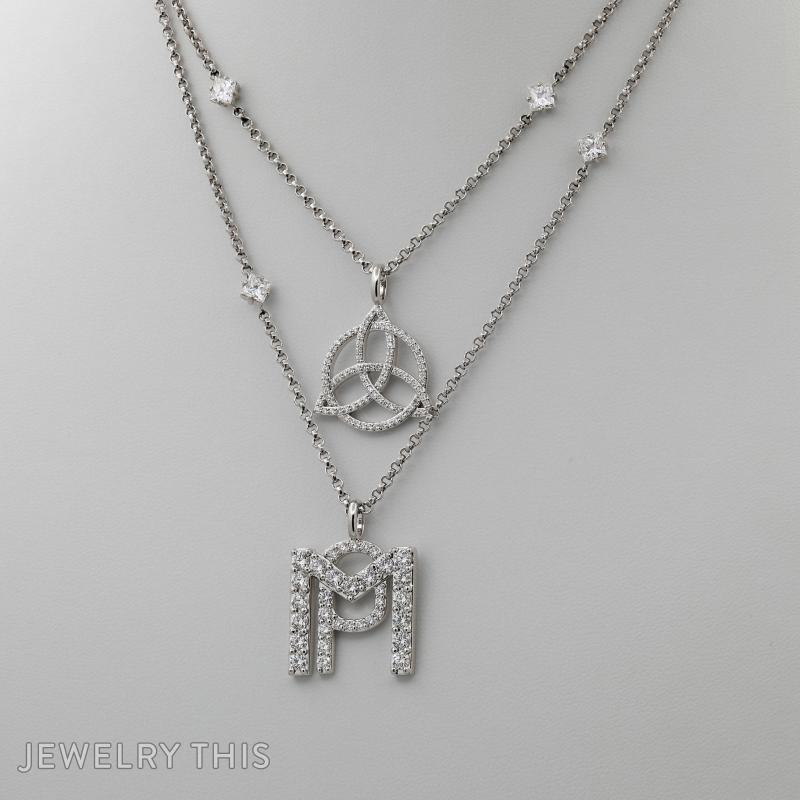 double chain pendant celtic intial pendant