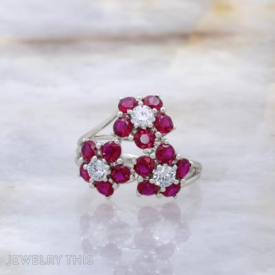 white gold flower cluster ring