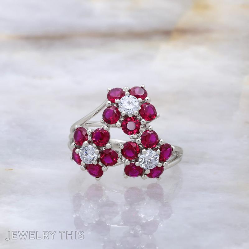 white gold flower cluster ring