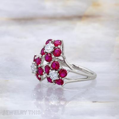white gold flower cluster ring