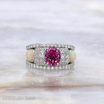 Pink, Diamond and Opal Ring