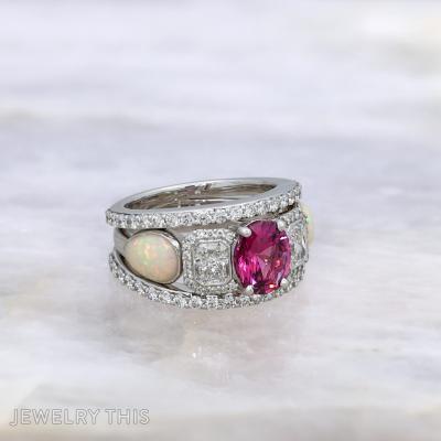Pink, Diamond and Opal Ring