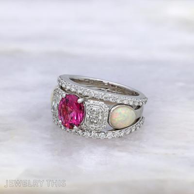 Pink, Diamond and Opal Ring