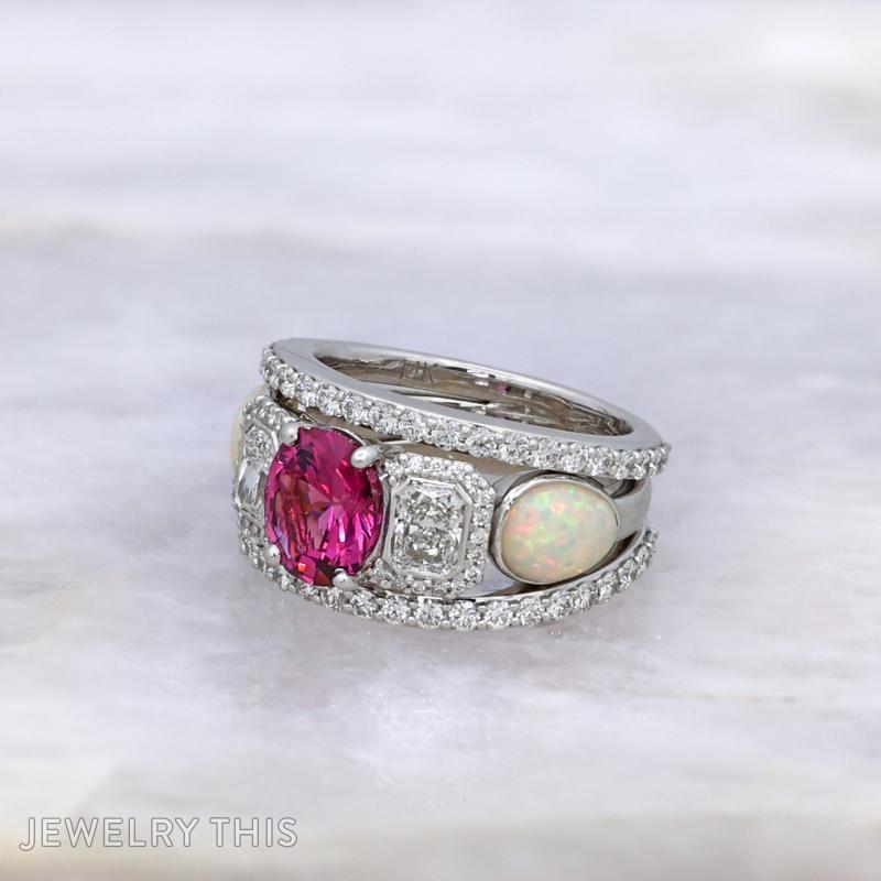 Pink, Diamond and Opal Ring