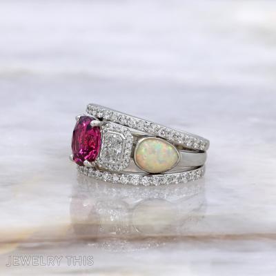 Pink, Diamond and Opal Ring