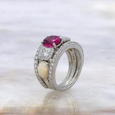 Pink, Diamond and Opal Ring