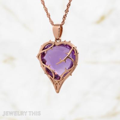 Amethyst heart vine thorn pendant