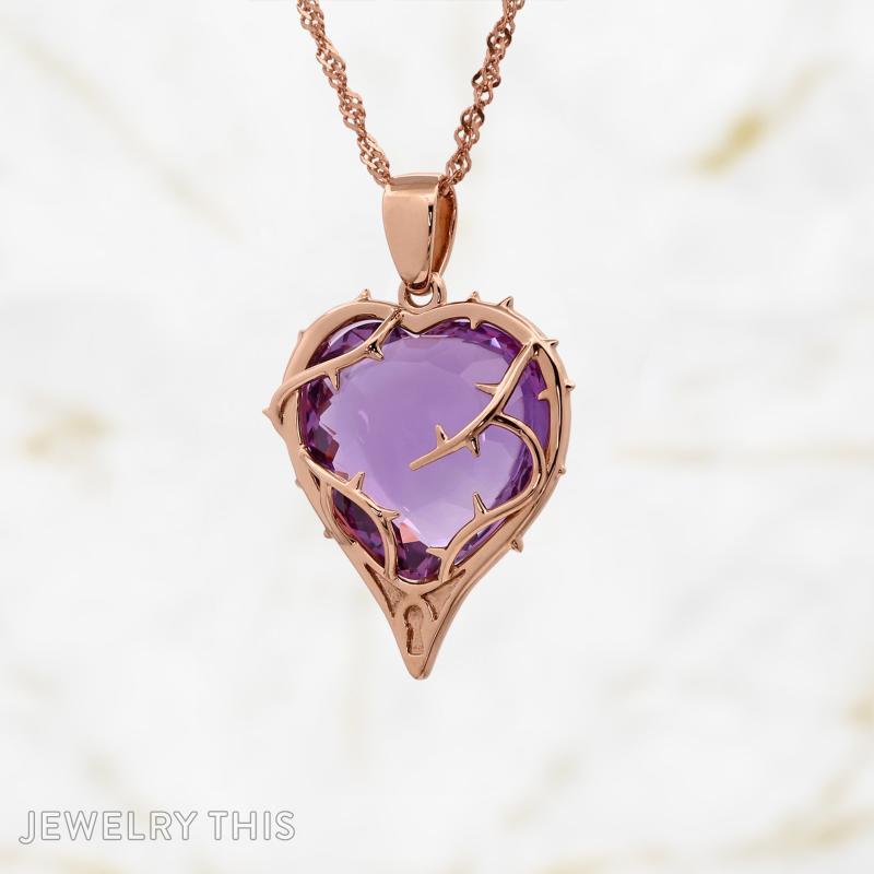 Amethyst heart vine thorn pendant