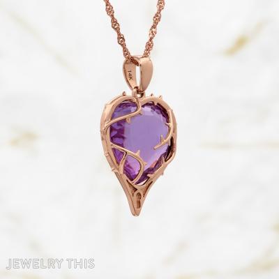Amethyst heart vine thorn pendant