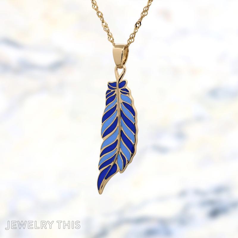 Blue Feather Gold Pendant Necklace