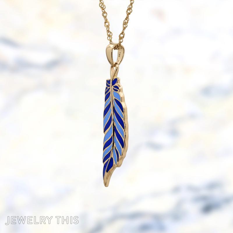 Blue Feather Gold Pendant Necklace