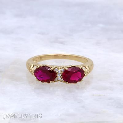 vintage family ring with ruby and diamond july