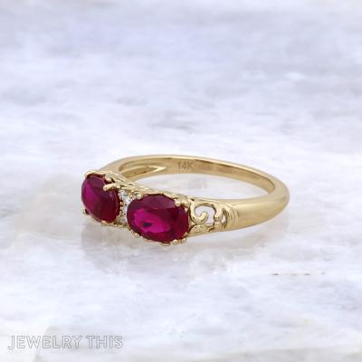 vintage family ring with ruby and diamond july