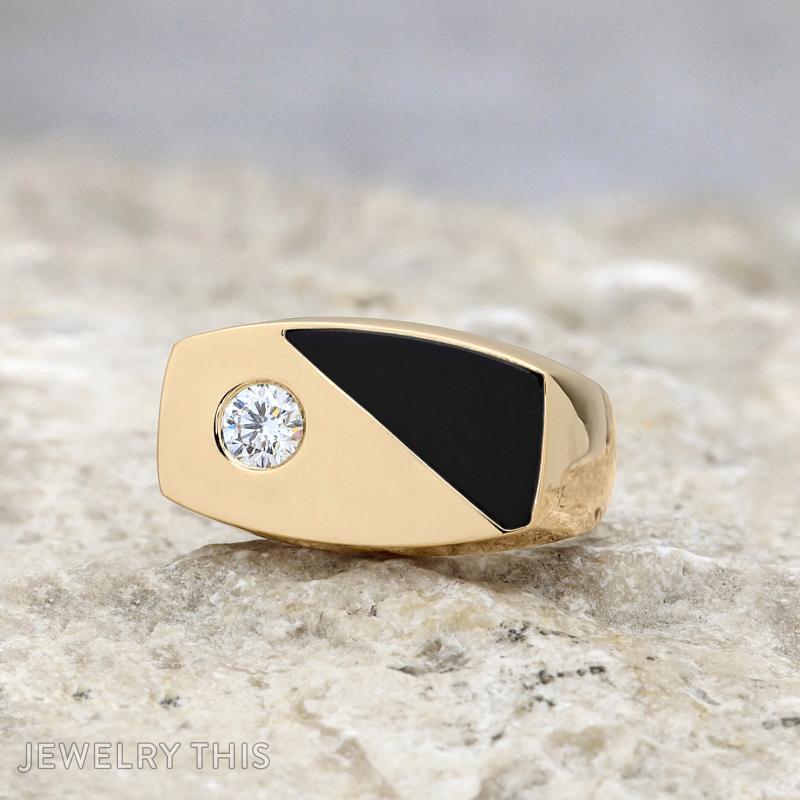 custom cut onyx mens gold ring pinky ring