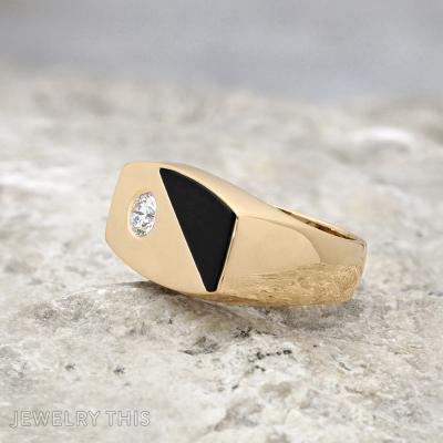 custom cut onyx mens gold ring pinky ring
