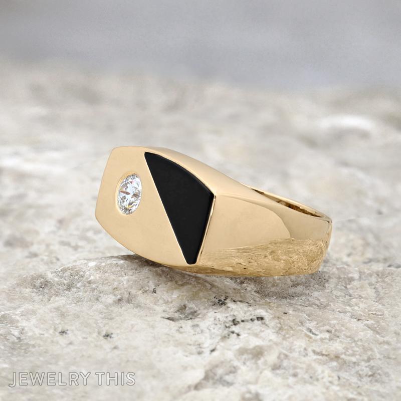 custom cut onyx mens gold ring pinky ring