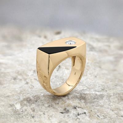 custom cut onyx mens gold ring pinky ring