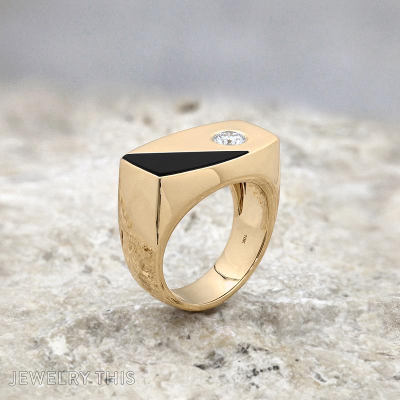 custom cut onyx mens gold ring pinky ring
