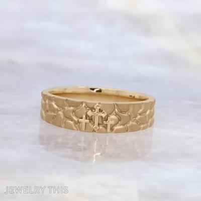 Cross Trio Nugget Wedding Band
