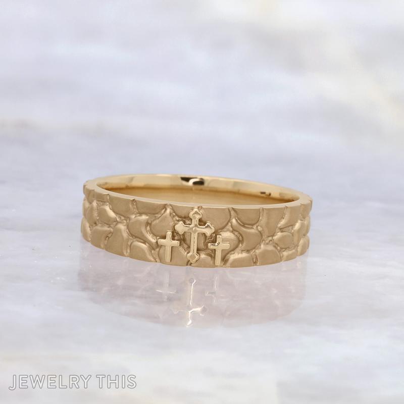 Cross Trio Nugget Wedding Band