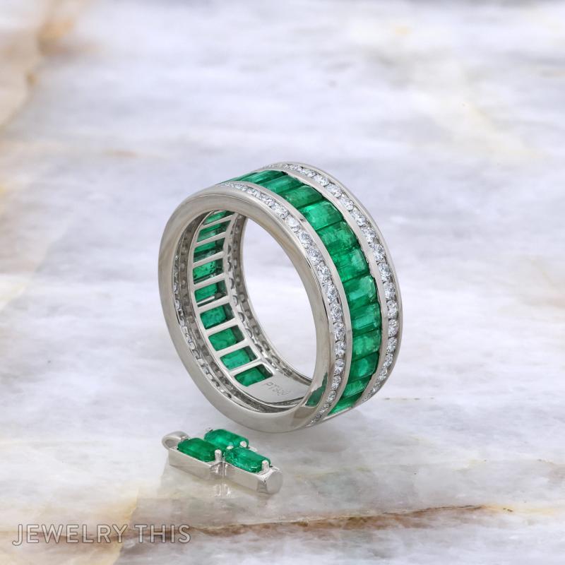 diamond and emerald wide mens band full eternity
