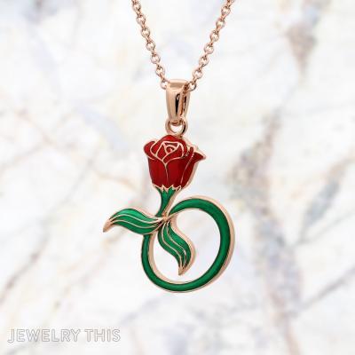 Rose Flower Mermaid Tail Enamel Gold