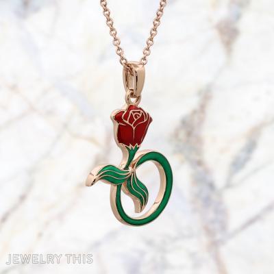 Rose Flower Mermaid Tail Enamel Gold