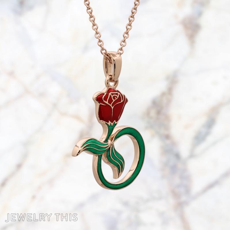 Rose Flower Mermaid Tail Enamel Gold